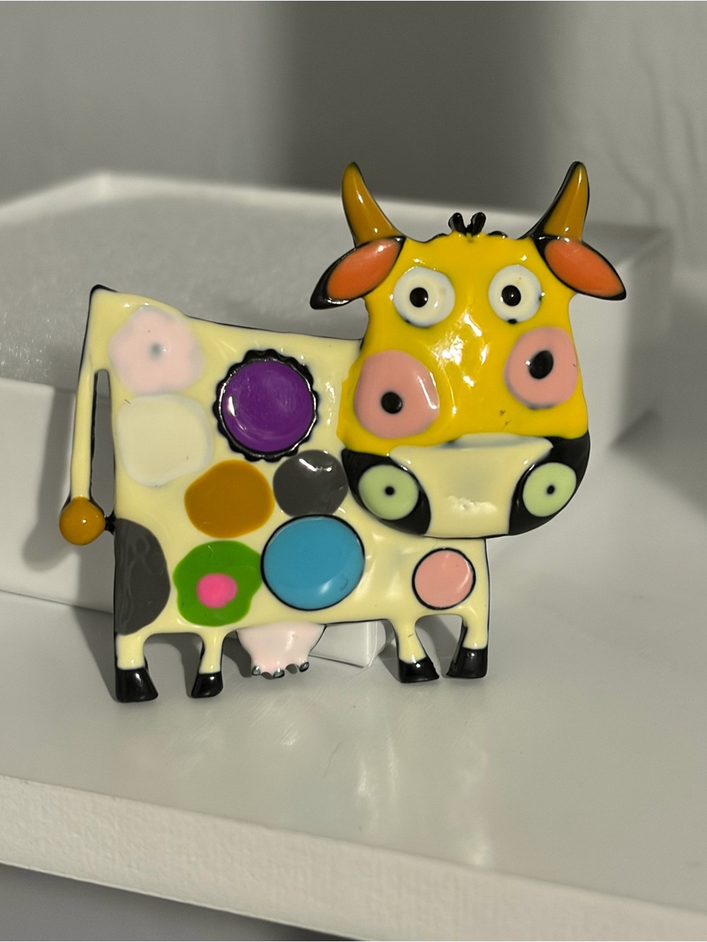 Whimsical Yellow Multicolor Cow Brooch - Women Jewelry Brooches